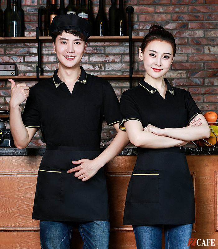 Sắc đen luôn được ưu ái khi thiết kế đồng phục phục vụ nhà hàng