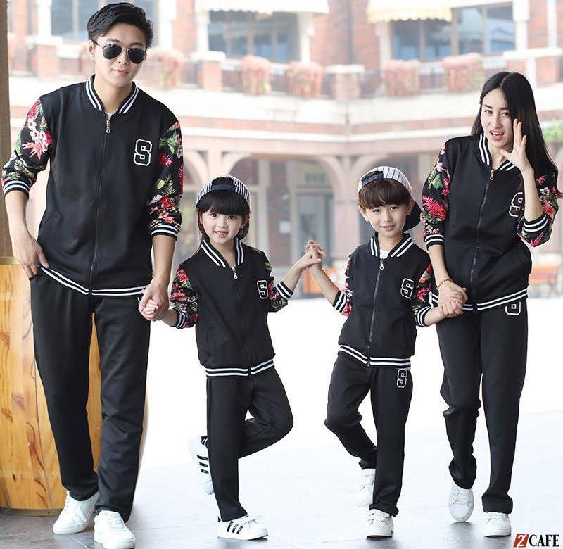 Áo khoác đồng phục gia đình dạng áo bomber với khoá kéo kết hợp cùng quần và giày thể thao khỏe khoắn (Ảnh: Internet)