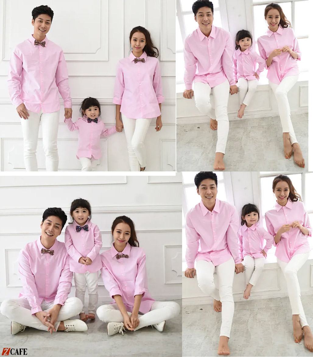 Bộ đồ áo sơ mi gia đình 3 người mang đậm phong cách Hàn Quốc ngọt ngào, đáng yêu (Ảnh: Internet)