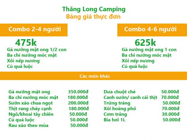 Bảng giá dịch vụ tại Thăng Long Camping